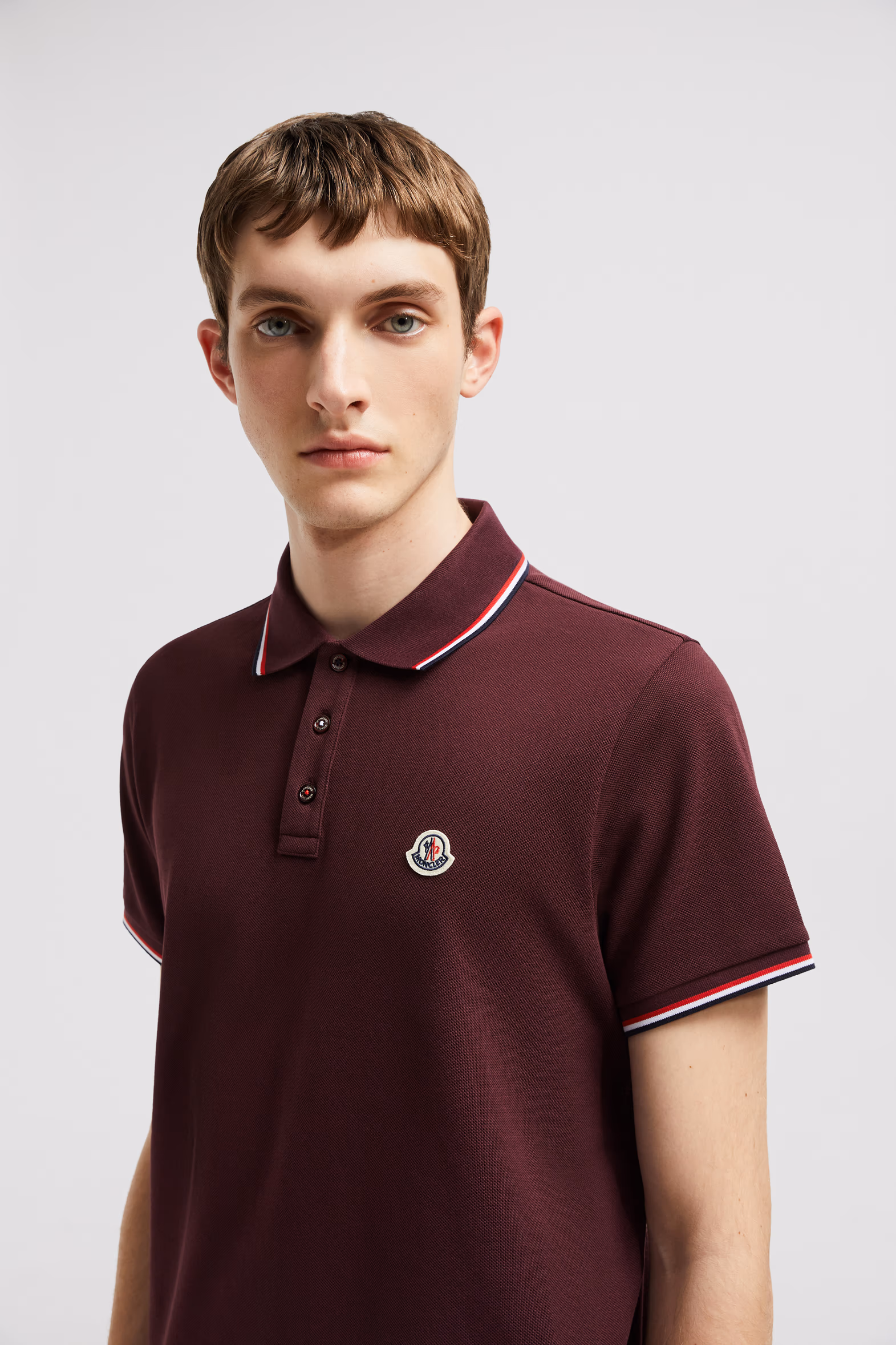 Tricolor-Trimmed Cotton Piquet Polo Shirt Men Red Moncler 4